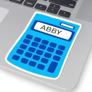 Aanpasbare sticker, blauwe sticker rekenmachine, schoolbenodigdheden, klasdecor, laptopaccessoire, cadeau leraar, grappige accountant