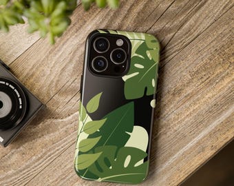 Étui pour téléphone avec feuilles tropicales, durable, cadeau pour les amoureux de la nature, parfait pour l'été, esthétique verdure, respectueux de l'environnement, protection de téléphone