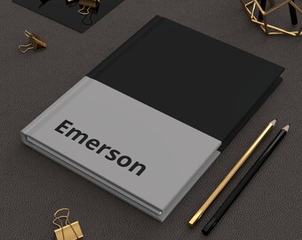 Carnet de notes personnalisé, carnet à couverture rigide avec nom neutre, bicolore minimal