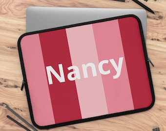 Custom Computer Case, Pink and Red Stripes, Laptop Sleeve, Tech Case, Office Accessories, Valentine's Day
