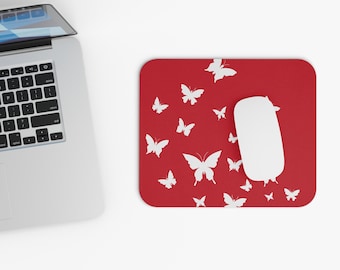 Red Butterfly Mouse Pad, Office Decor, Gift for Her, Computer Accessories, Butterfly, Gift for Nature Lover