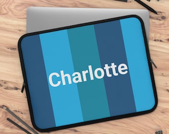Custom Computer Case, Blue Stripes, Laptop Sleeve, Technology Accessory, Office Supplies