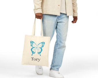 Custom Bag, Butterfly Tote Bag, Cotton Canvas, Eco-Friendly, Gift, Reusable Grocery Bag