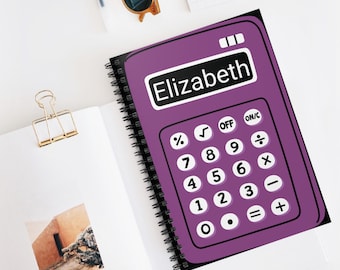 Purple Calculator Notebook, Customizable Notebook, Ruled Lines, School Supplies, Gift for Teachers, Personalizable, Journal