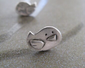 Tweeting Birdie Post Earrings Handcrafted Fine Silver