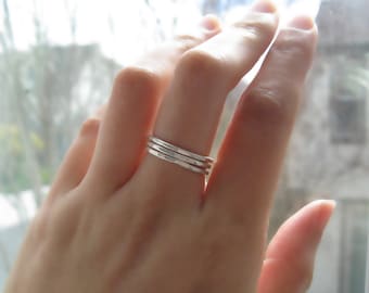 Skinny Mini Argentium Sterling Silver Stacked Rings - Set of Three (3)