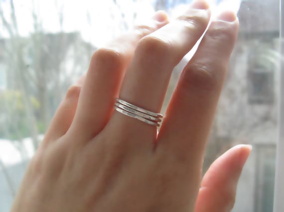 Skinny Mini Argentium Sterling Silver Stacked Rings - Set of Three (3)