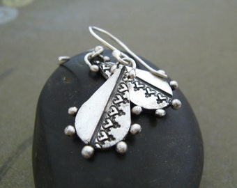 Silver Lace Impression Earrings Organic Tribal  Fine Silver