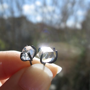 Herkimer Diamond Earrings in Silver - Oxidized Argentium