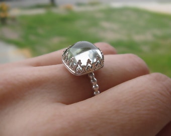 Prasiolite Princess Statement Ring Sterling Silver Custommade