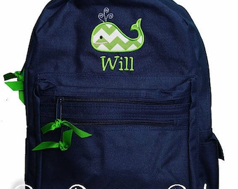Fashion Print Medium Sized Backpack Blue Whale Custom Personalization Available