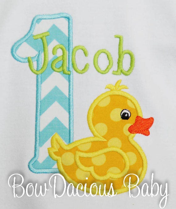 Duck Birthday Shirt, Boy's Duck Birthday Shirt or Bodysuit, Duck Number, Monogrammed, Appliqued, Custom, Embroidered, Any Age, Any Colors Il_570xn