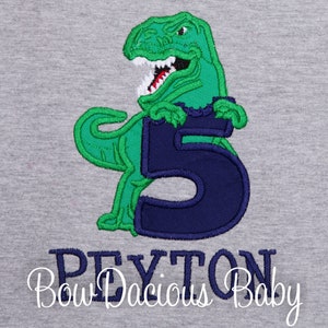 T Rex Dinosaur Birthday T-Shirt, Dinosaur Birthday Shirt, 5th Birthday Shirt, Boys Dinosaur Birthday Shirt, Any Age and Colors, Embroidered