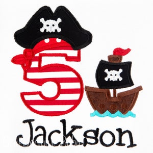 Personalized PIRATE PARTY Birthday Shirt or Bodysuit, Boys or Girls, Pirate Ship, Any Age and Colors, Embroidered