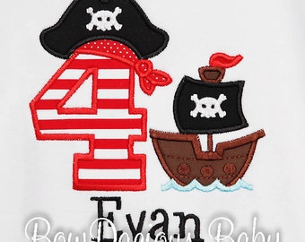 Pirate Birthday Shirt, Boys Pirate Birthday Shirt, Pirate Number, Pirate Ship, Personalized Birthday Shirt, Any Age, Custom Fabrics