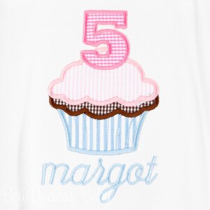 Monogrammed Cupcake Birthday Shirt, Birthday Cupcake, Pink Cupcake Shirt, Boy, Girl, Twin Birthday, Custom, Embroidered, Any Age and Color
