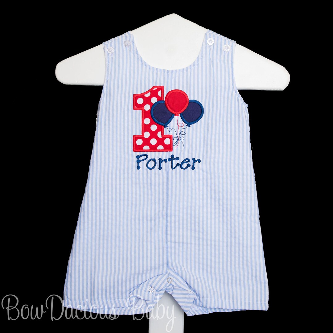 Monogrammed Baby Boy Birthday Romper, Personalized Boys Jon Jon
