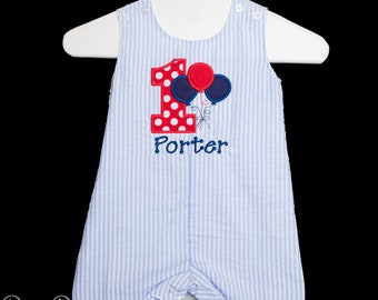 Monogrammed Baby Boy Birthday Romper, Personalized Boys Jon Jon, Balloon Birthday Outfit, Cake Smash Outfit, CUSTOM