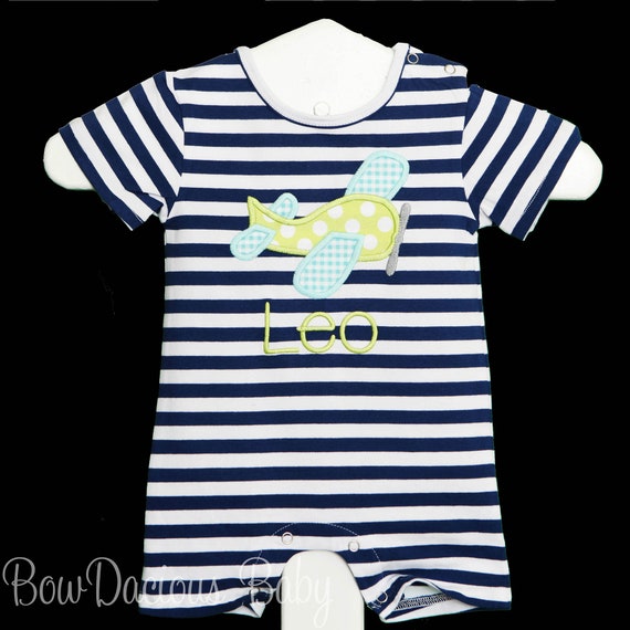 Airplane Romper, Airplane Outfit, Boys Summer Outfit, Personsonalized Romper, Baby Shower Gift, Custom Colors Il_570xn