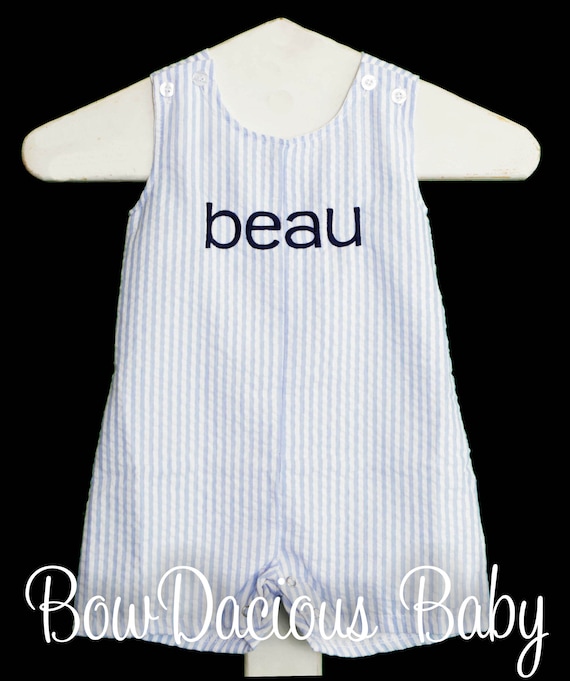 Boy's Outfit, Summer Outfit, Boys Beach Outfit, Seersucker Jon Jon Boy, Embroidered Seersucker Jon Jon, Custom, Monogrammed Il_570xn