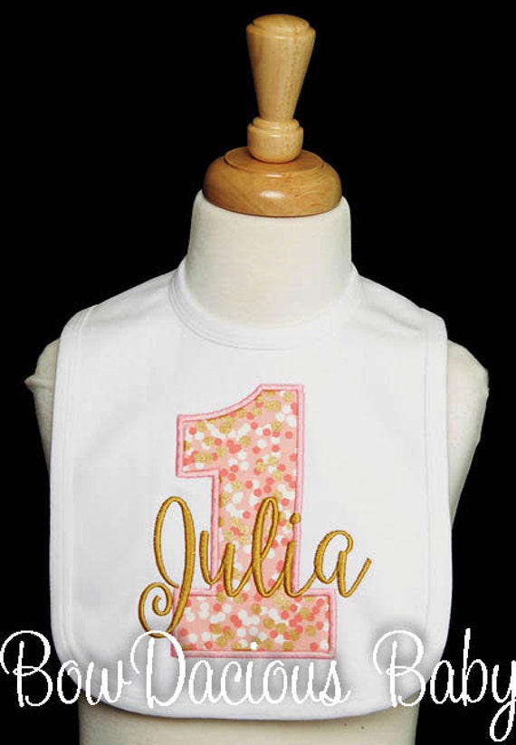 Girls 1st Birthday Bib, Personalized Birthday Bib, First Birthday Bib, Cake Smash Bib, Custom Birthday Bib, Cake Smash Bib, Pink and Gold Il_570xn