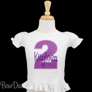 TWO, Birthday Girl Shirt, Second Birthday Girls, 2nd Birthday Tee, Toddler Girl Birthday Shirt, Two Shirt Girls, Embroidered, Any AGE/COLORS image 2
