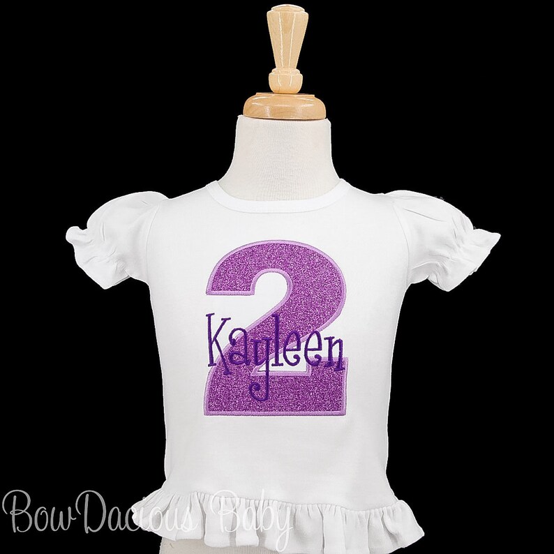 TWO, Birthday Girl Shirt, Second Birthday Girls, 2nd Birthday Tee, Toddler Girl Birthday Shirt, Two Shirt Girls, Embroidered, Any AGE/COLORS image 2