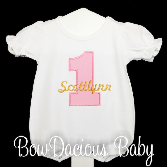 Monogrammed Baby Girl Cake Smash Outfit with 1 and Name, Girls Birthday Romper, 1st birthday Cake Smash Outfit, Custom Girls Birthday Outfit Il_570xn