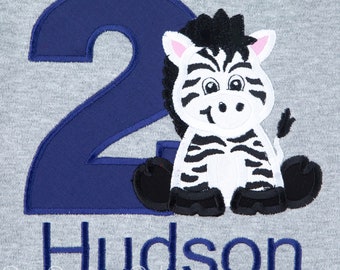 Zebra Birthday Shirt, Boys Zebra Birthday Shirt, Custom Colors, Any Age, Embroidered, Personalized