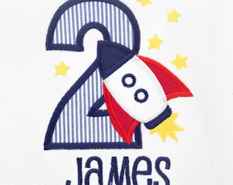 Rocket Birthday Shirt, Personalized Rocket Ship Shirt, Birthday Shirt, Outer Space Birthday Shirt, Number Birthday, Embroidered, Custom