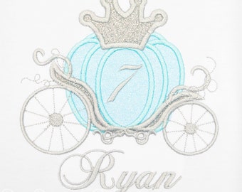 Blue Princess Carriage Shirt or Bodysuit, Princess Birthday Toddler Tee Shirt, ANY AGE/COLORS, Embroidered, Blue, Light Blue, Silver, Custom