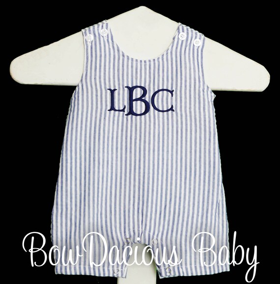 Summer Outfit, Boys Beach Outfit, Seersucker Jon Jon Boy, Embroidered Seersucker Jon Jon, Custom Il_570xn
