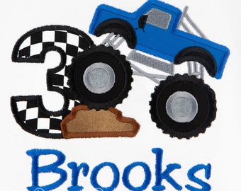 Monster Truck Birthday Applique Shirt: Personalized Custom Colors