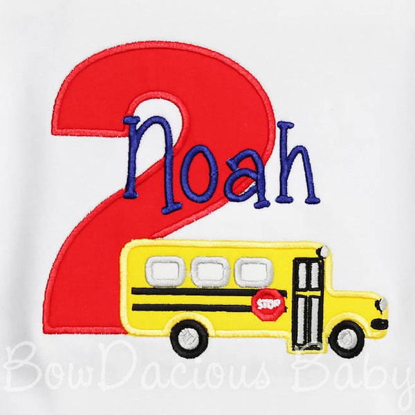 Bus Birthday Shirt, School Bus Birthday Shirt, Custom Bus Birthday Shirt, You Pick Fabrics and Font Ages 1-9 Available