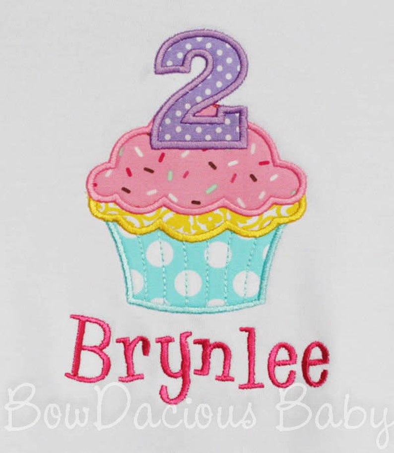 Personalized Birthday Shirt Any Age Custom Fabrics and Font Girls Birthday Shirt Cupcake Birthday Shirt