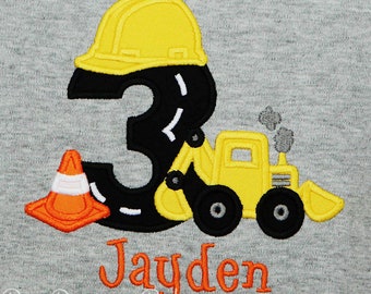 Construction Birthday Shirt, Boys Personalized 3rd Birthday Shirt, Digger, Front Loader, Excavator, Construction Theme Birthday, CUSTOM