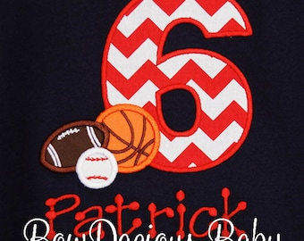 Sports Birthday Shirt or Bodysuit, Personalized Sports Birthday Shirt, Custom
