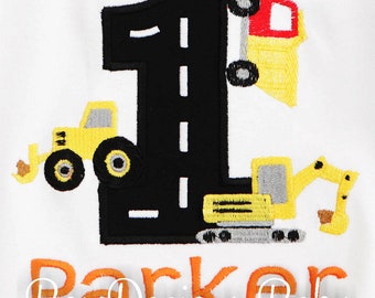 Boy's Construction Birthday Shirt or Bodysuit, Construction Vehicles Party, Construction Party, Contruction Number, Custom, 1st, 2nd, 3rd