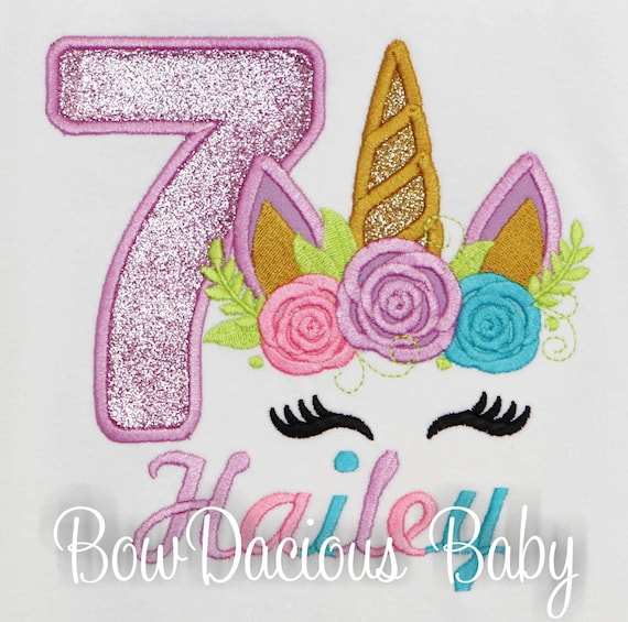 Unicorn Birthday Shirt, 7th Birthday Shirt for Girls, Unicorn Shirt for Girls, Flower Unicorn Shirt, Floral Unicorn Birthday Shirt, Unicorn Il_570xn