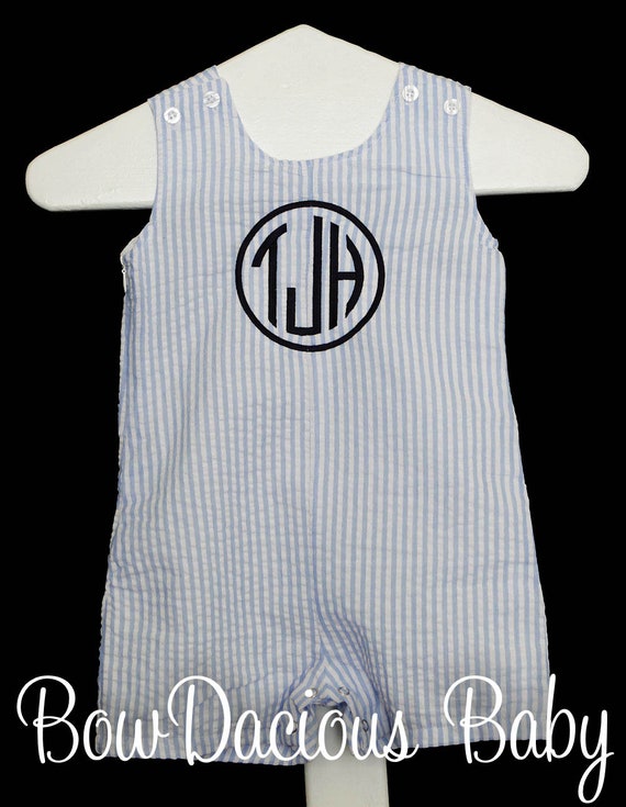 Seersucker Monogrammed Jon Jon, Baby Boys 4th of July Outfit, Toddler Fourth of July Jon Jon, Baby Boy Fourth Outfit, Monogram, CUSTOM Il_570xn