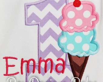 Ice Cream Birthday Shirt, Bodysuit, Romper, Tank Top, Dress, Tee, Long Sleeves, Short Sleeves, Any Age, Any Colors, Ice Cream 1st Birthday