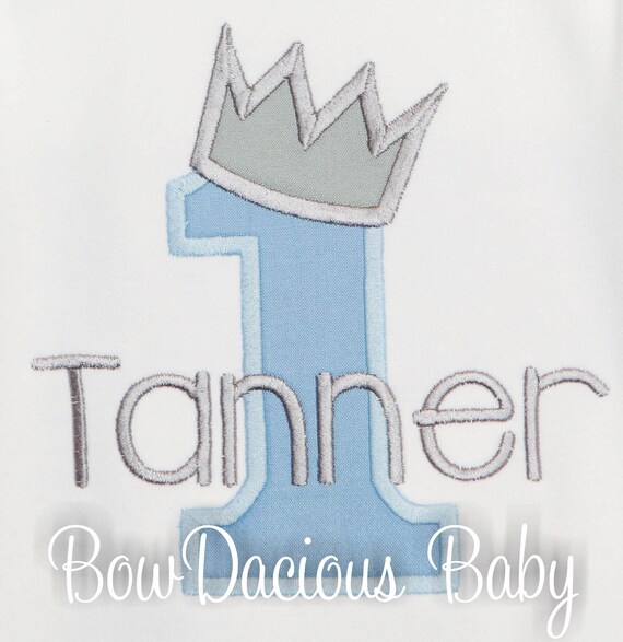 Prince Birthday Shirt, First Birthday Shirt, Crown Applique, Light Blue and Silver Birthday, Boy Crown, 1st Birthday Shirt, King Birthday Il_570xn