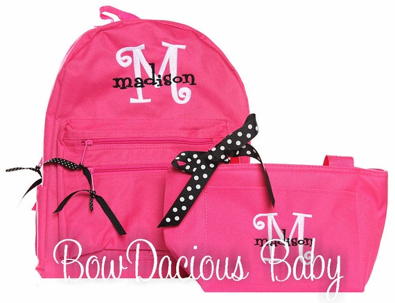 monogrammed backpack and lunchbox
