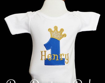 Boys Personalized First Birthday Shirt, Custom Royal Prince Birthday Bodysuit, First Birthday Outfit, Prince Birthday, Any Colors