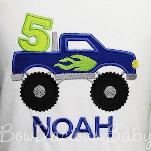 Monster Truck Birthday Shirt, Appliqued Birthday Shirt, Monster Truck Party, Any Age, Custom Colors, Boys' Birthday Shirt