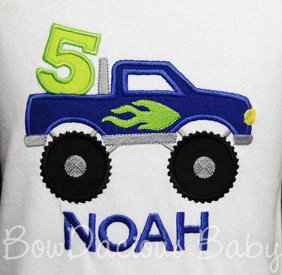Monster Truck Birthday Shirt, Appliqued Birthday Shirt, Monster Truck Party, Any Age, Custom Colors, Boys' Birthday Shirt Il_570xn