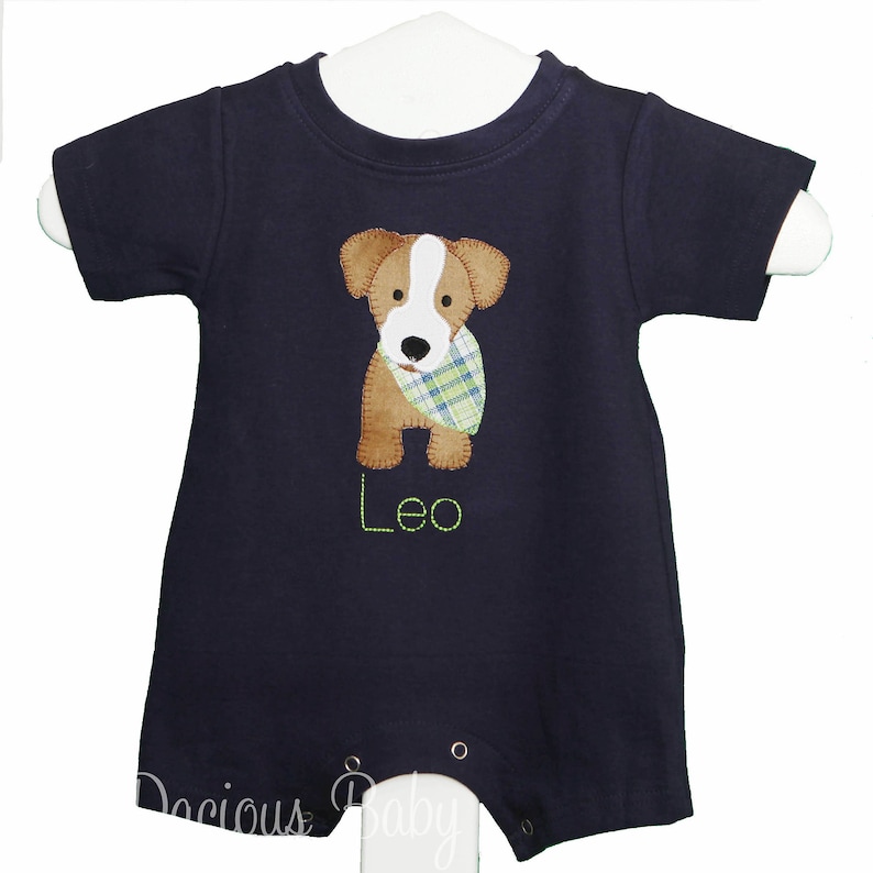 Personsonalized Romper Boys Puppy Romper Custom Colors Boys Summer Outfit Puppy Outfit Baby Shower Gift