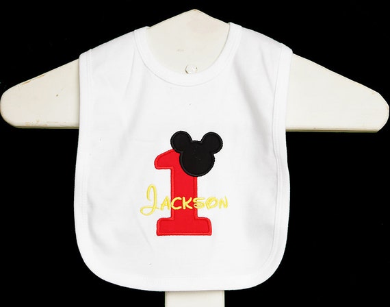 Mickey Mouse Bib, Personalized Birthday Bib, Monogrammed, Custom Fabrics, Colors, and Font, Birthday Gift Il_570xn