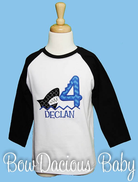 Shark Birthday Shirt, Birthday Embroidered Shirt, Shark Birthday Shirt, Shark Bite Birthday, Summer Birthday, Boy Birthday, Raglan, Bodysuit Il_570xn