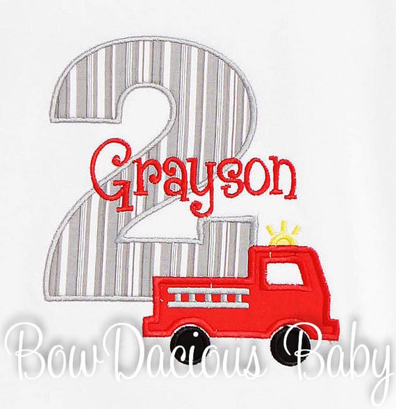 Fire Truck Birthday Shirt, Fire Engine Birthday Shirt, Monogrammed, Custom Fabrics, Boys Birthday Shirt Il_570xn